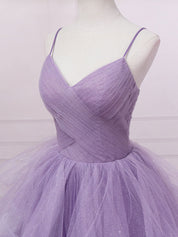 Lavender Ball Gown Sweetheart Neck Floor-Length Tulle Prom Dress with Tiered Ruffle Skirt