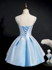 Light Blue A-Line Sweetheart Mini Satin Homecoming Dress with Structured Bustier Bodice