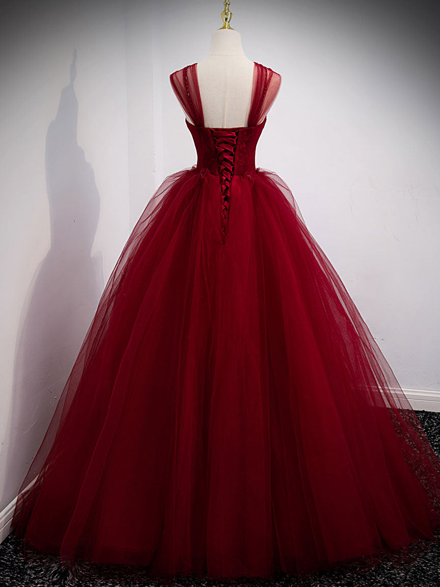 Ball Gown Sweetheart Floor-Length Tulle Prom Dress with Beaded Corset Bodice