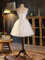 Ivory A-Line Sweetheart Short Tulle Homecoming Dress with Wrapped Bodice