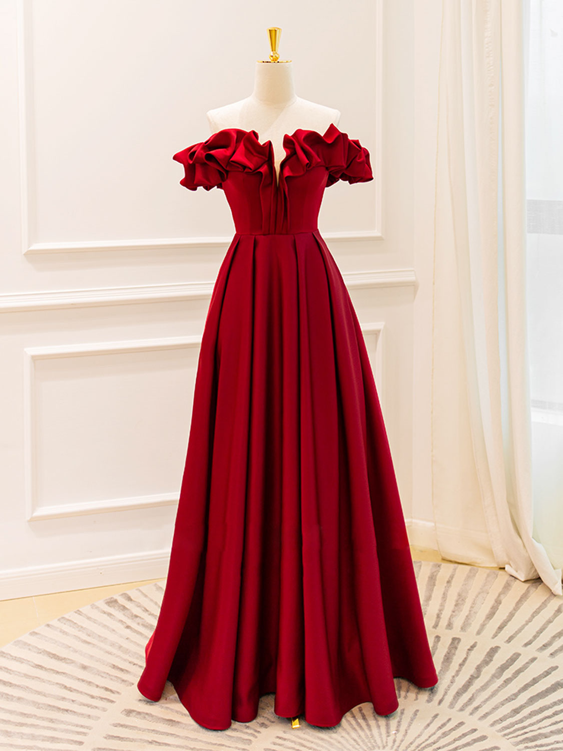 Burgundy Satin Long Prom Dresses