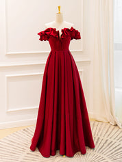 Burgundy Satin Long Prom Dresses