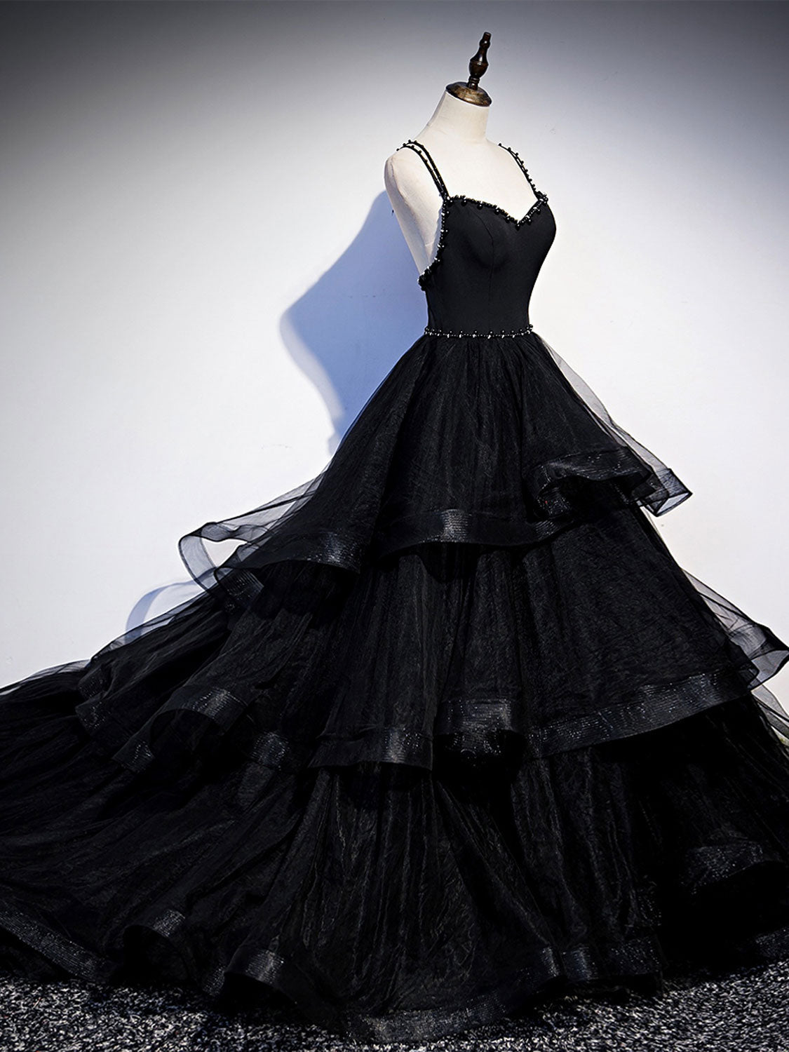 Black V Neck Tulle Long Prom Dress