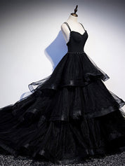 Black V Neck Tulle Long Prom Dress