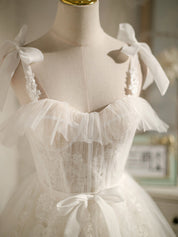 A-Line Sweetheart Mini Tulle Lace Bow Detail Homecoming Dress in White
