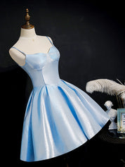 Light Blue A-Line Sweetheart Mini Satin Homecoming Dress with Structured Bustier Bodice
