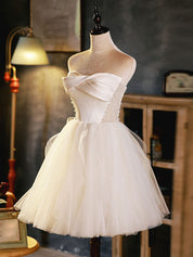 Ivory A-Line Sweetheart Short Tulle Homecoming Dress with Wrapped Bodice