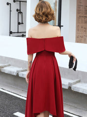 Red A-Line Off-the-Shoulder High-Low Chiffon Prom Dress with Draped Asymmetrical Hem