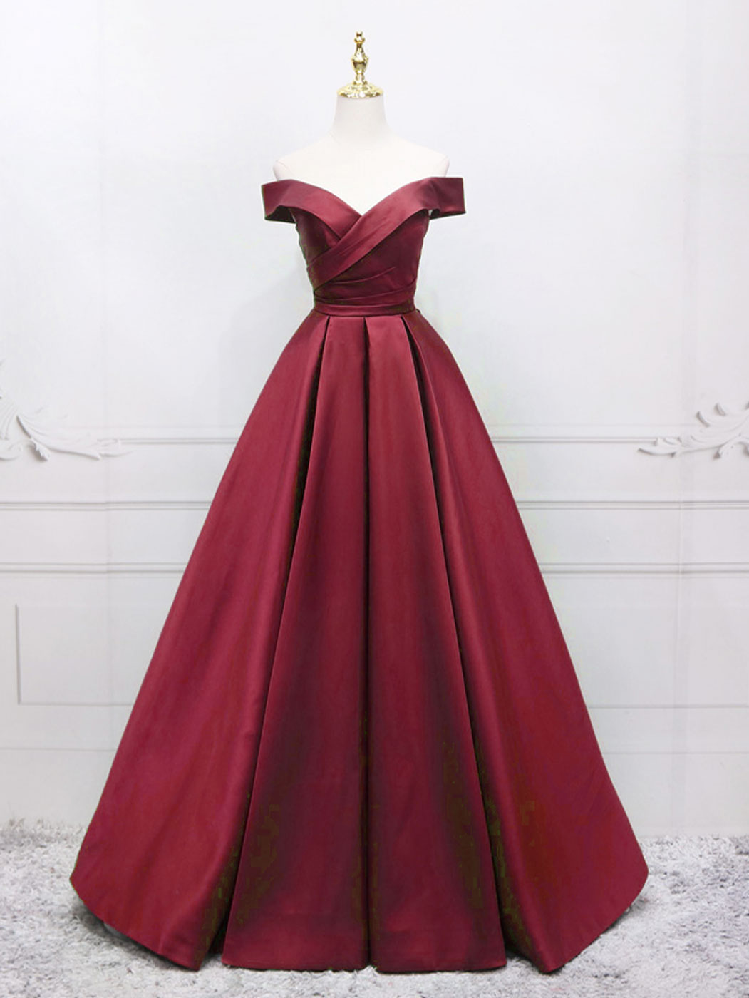 Burgundy Satin Long Prom Dresses