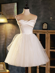 Ivory A-Line Sweetheart Short Tulle Homecoming Dress with Wrapped Bodice