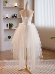A-Line Sweetheart Neck Asymmetrical Tulle & Satin Dress with 3D Floral Appliqué Homecoming Dress
