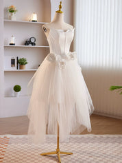 A-Line Sweetheart Neck Asymmetrical Tulle & Satin Dress with 3D Floral Appliqué Homecoming Dress