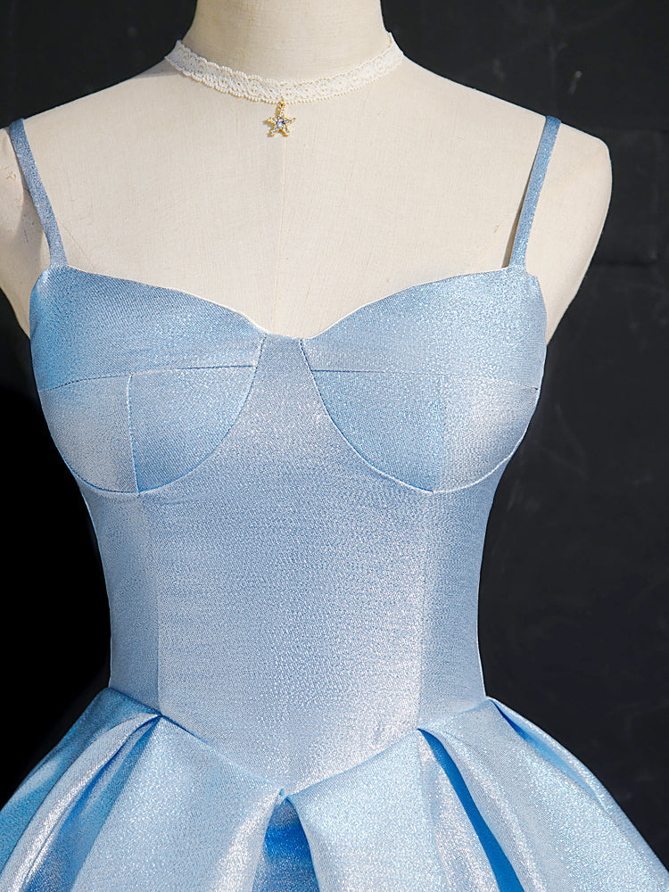 Light Blue A-Line Sweetheart Mini Satin Homecoming Dress with Structured Bustier Bodice