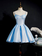Light Blue A-Line Sweetheart Mini Satin Homecoming Dress with Structured Bustier Bodice