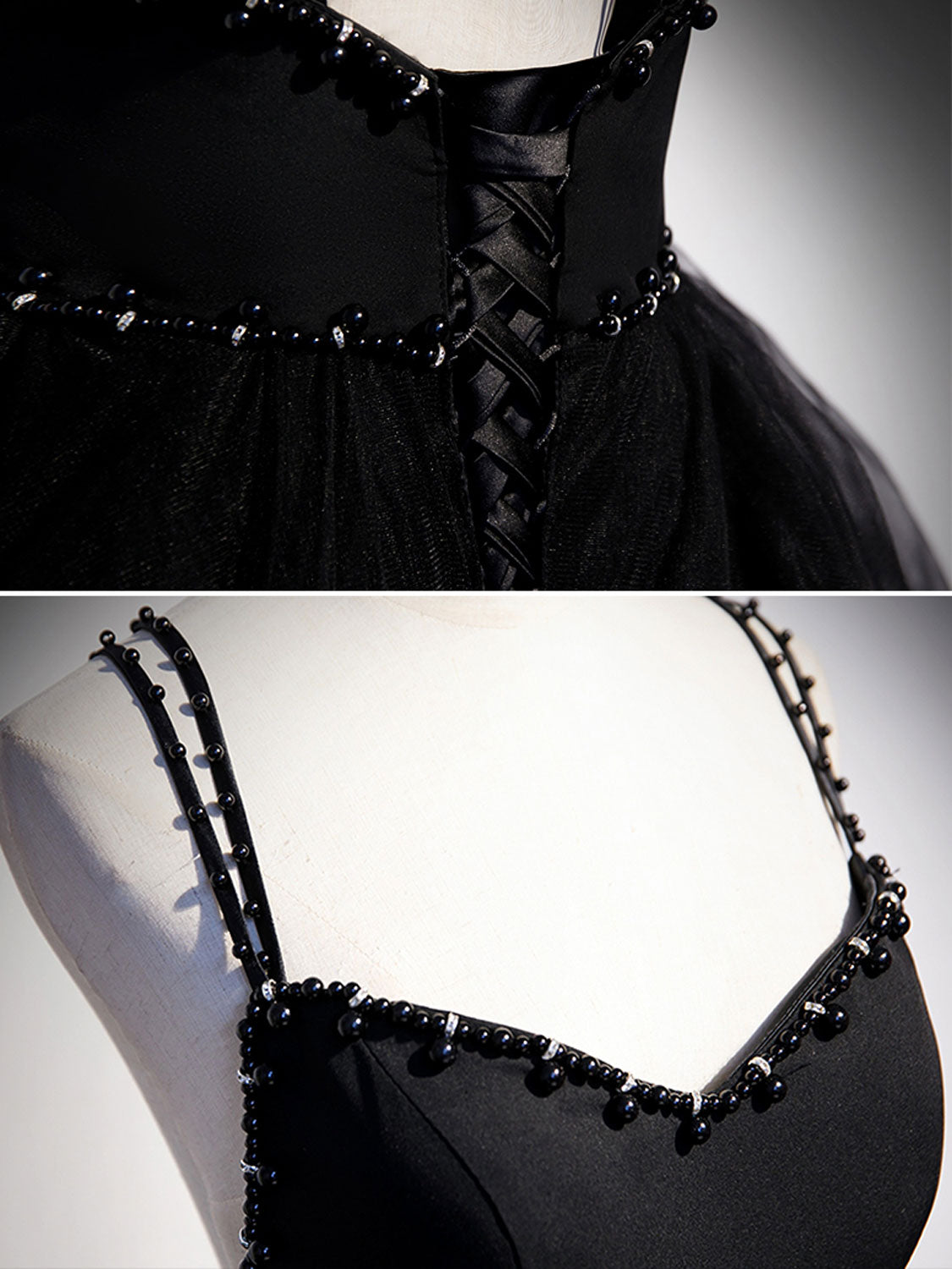 Black Formal Graduation Dress with Beading