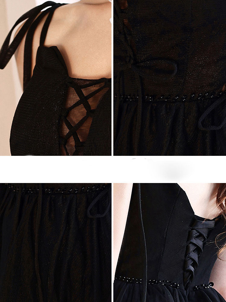 Black A-Line Sweetheart Neck Knee-Length Tulle Homecoming Dress with Sheer Lace-Up Bodice