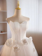 A-Line Sweetheart Neck Asymmetrical Tulle & Satin Dress with 3D Floral Appliqué Homecoming Dress