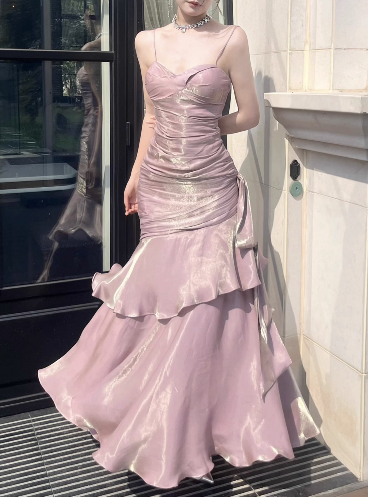 Teal Trumpet/Mermaid Sweetheart Floor-Length Satin Prom Dress with Draped Asymmetrical Skirt