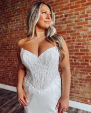 Mermaid Sweetheart Neck Floor-Length Satin Wedding Dress with Lace Corset Bodice