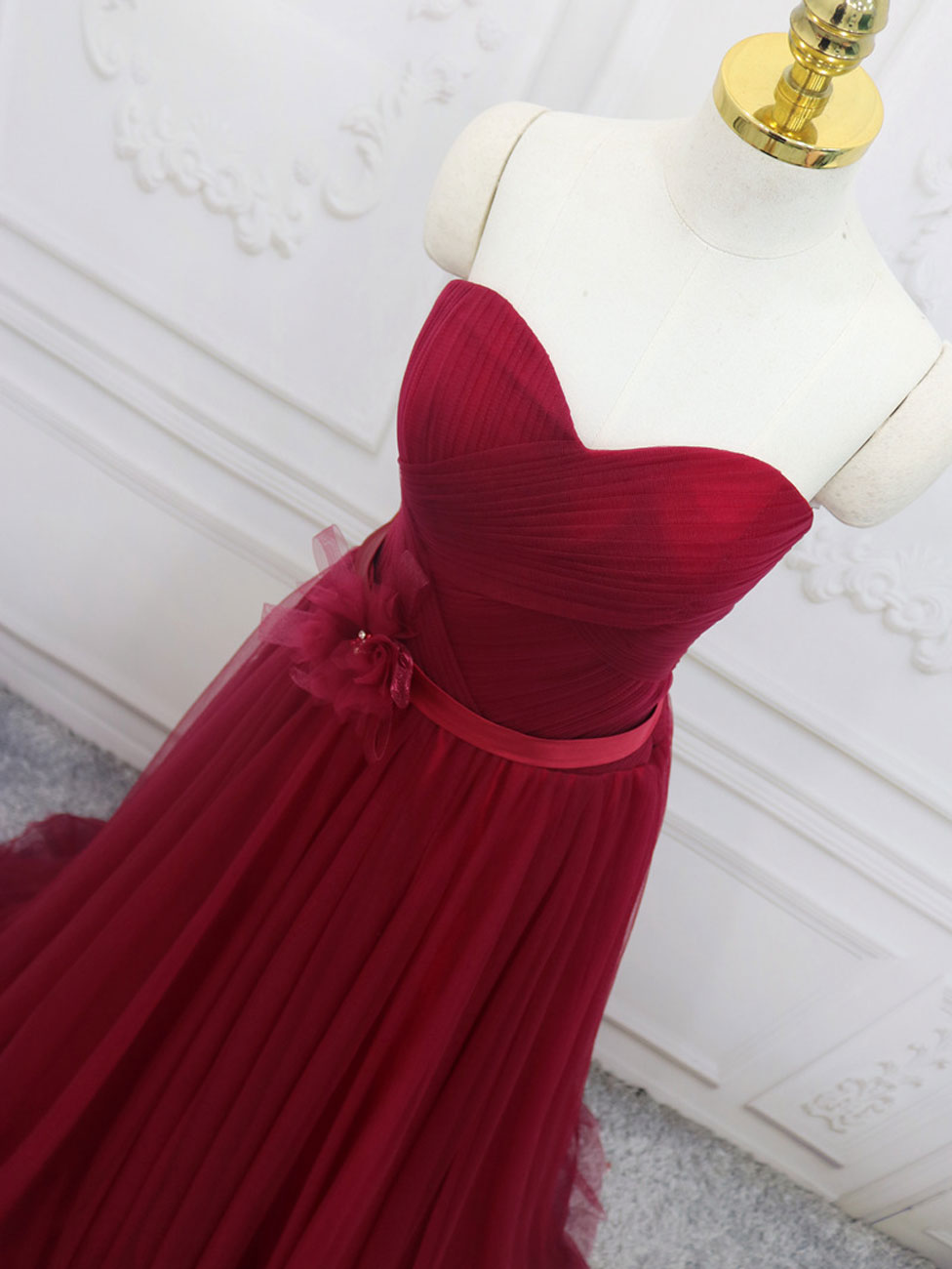 A-Line Sweetheart Neck Burgundy Long Prom Dress