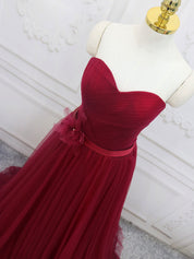 A-Line Sweetheart Neck Burgundy Long Prom Dress
