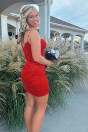 Sheath Sweetheart Neck Short/Mini Royal Blue Sequin Homecoming Dress with Illusion Plunge