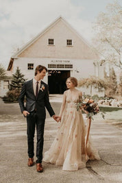 A-line 3D Flower Colorful V Neck Tulle Forest Wedding Dresses – Wedding Dresses by KissProm | Available at KissProm