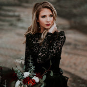 A-Line Black Lace Appliqued Wedding Dress With Train