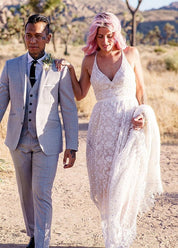 A Line Lace Wedding Dresses Nude Lining - KissProm