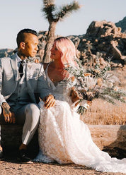 A Line Lace Wedding Dresses Nude Lining - KissProm