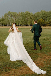 A Line Off the Shoulder Appliques Long Wedding Dresses Bridal Gown