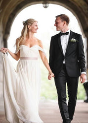 A Line Simple Chiffon Wedding Dresses Pleated Boho Bridal Dress - KissProm