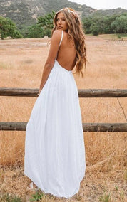 A Line Spaghetti Chiffon Lace Floor-length Sleeveless Wedding Dress