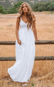 A Line Spaghetti Chiffon Lace Floor-length Sleeveless Wedding Dress