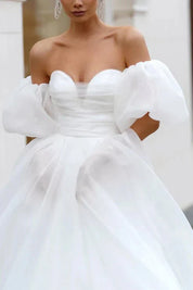 A Line Sweetheart White Hall Casual Wedding Dress Simple Bridal Gowns