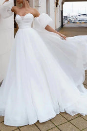A Line Sweetheart White Hall Casual Wedding Dress Simple Bridal Gowns
