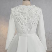 A Line White Long Sleeves Appliqued Wedding Dresses with Train