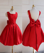 Sleeveless Satin Red Homecoming Dress with Low Back & Oversized Bow Detail