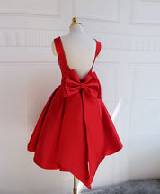 Sleeveless Satin Red Homecoming Dress with Low Back & Oversized Bow Detail
