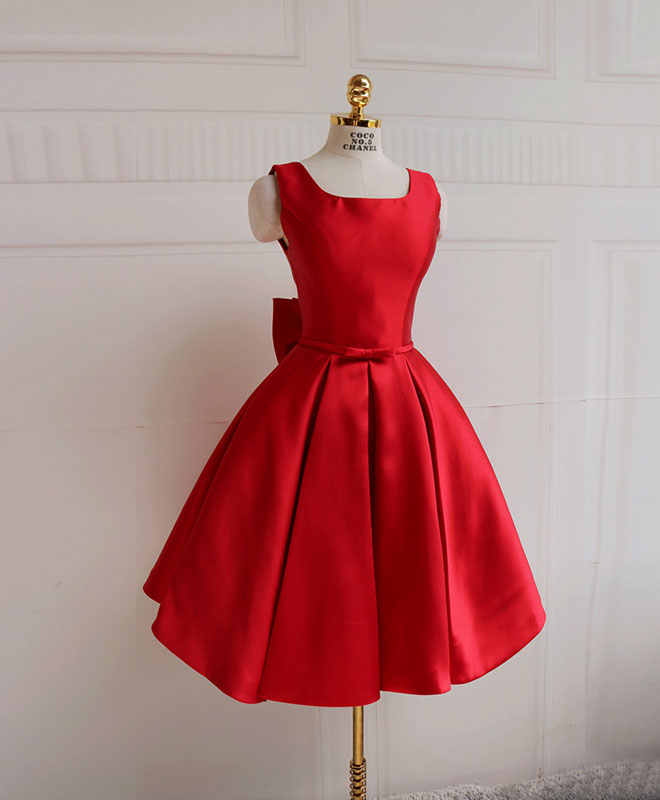 Sleeveless Satin Red Homecoming Dress with Low Back & Oversized Bow Detail
