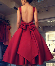 Sleeveless Satin Red Homecoming Dress with Low Back & Oversized Bow Detail