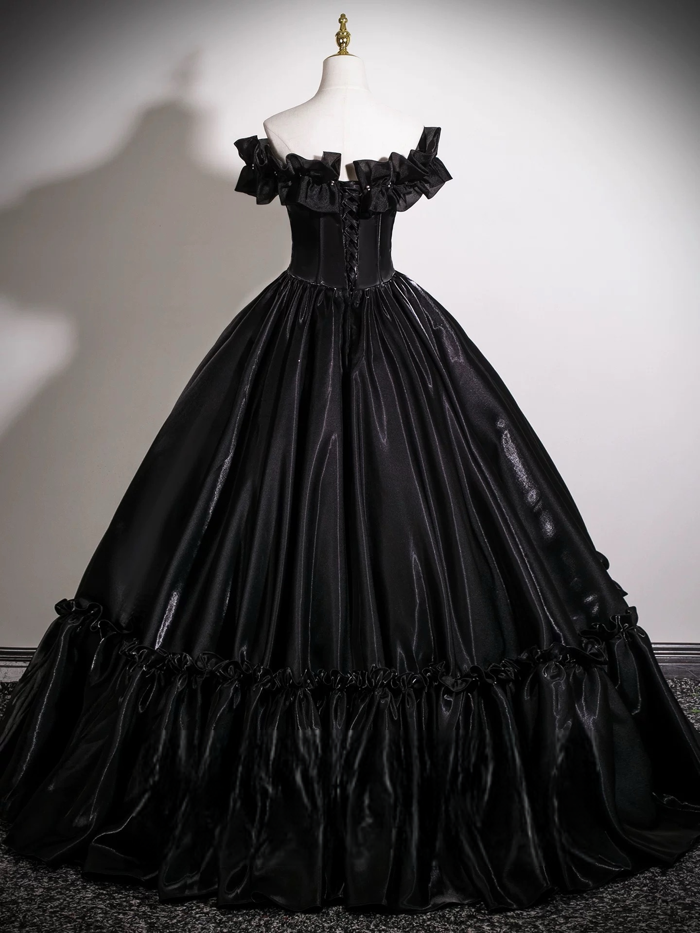 Off Shoulder Satin Ball Gown Prom Dress with Lace-Up Back