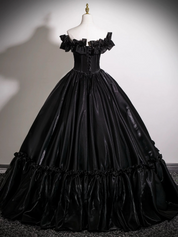 Off Shoulder Satin Ball Gown Prom Dress with Lace-Up Back