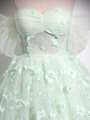 Ball Gown Sweetheart Neckline Floor-Length Mint Tulle Lace Prom Dress with 3D Floral Appliqué