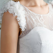 A-Line Illusion Neck Floor-Length Tulle & Lace Prom Dress with Waist Bow