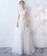 A-Line Illusion Neck Floor-Length Tulle & Lace Elegant Prom Dress