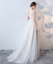 A-Line Illusion Neck Floor-Length Tulle & Lace Elegant Prom Dress