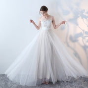 A-Line Illusion Neck Floor-Length Tulle & Lace Elegant Prom Dress