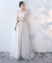 A-Line Illusion Neck Floor-Length Tulle & Lace Elegant Prom Dress