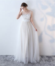 A-Line Illusion Neck Floor-Length Tulle & Lace Elegant Prom Dress